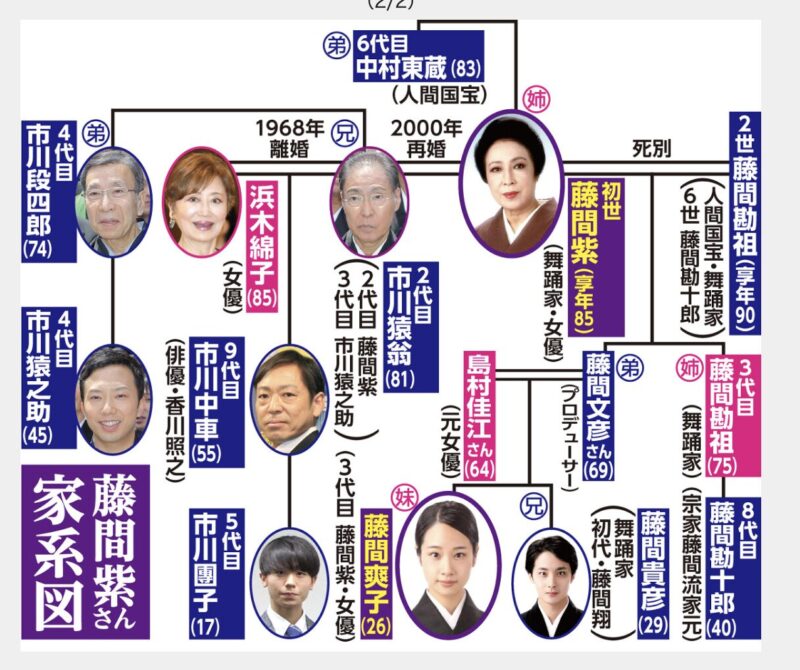 俳優の藤間爽子の家系図